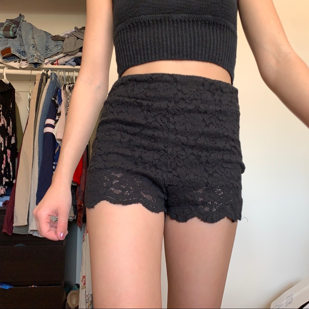 Free People Black Floral High Waisted Shorts